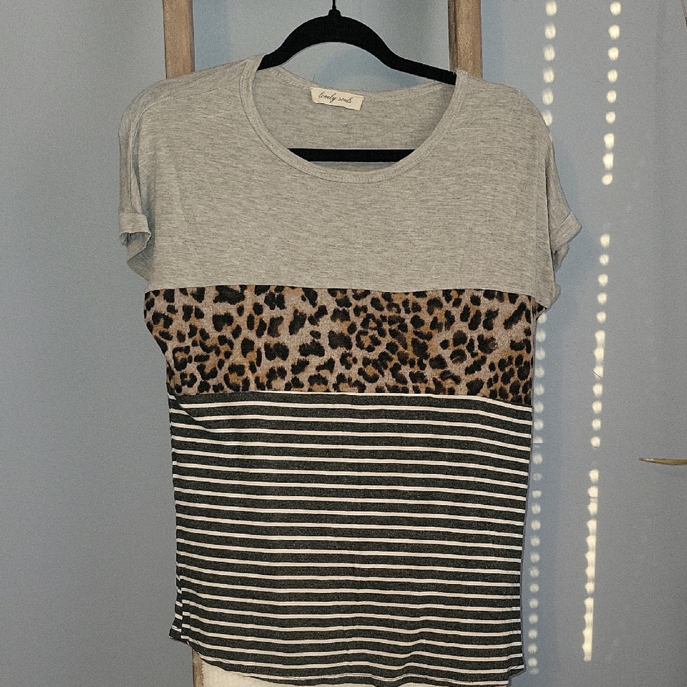 Gray Leopard Stripe Women's Top